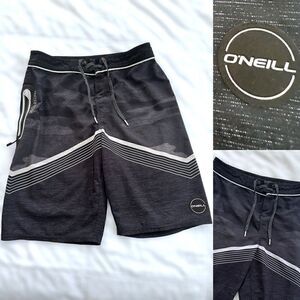 O’Neill Big Boys 26 Waist Striped Unlined Board Shorts Blue Blue Gray Black